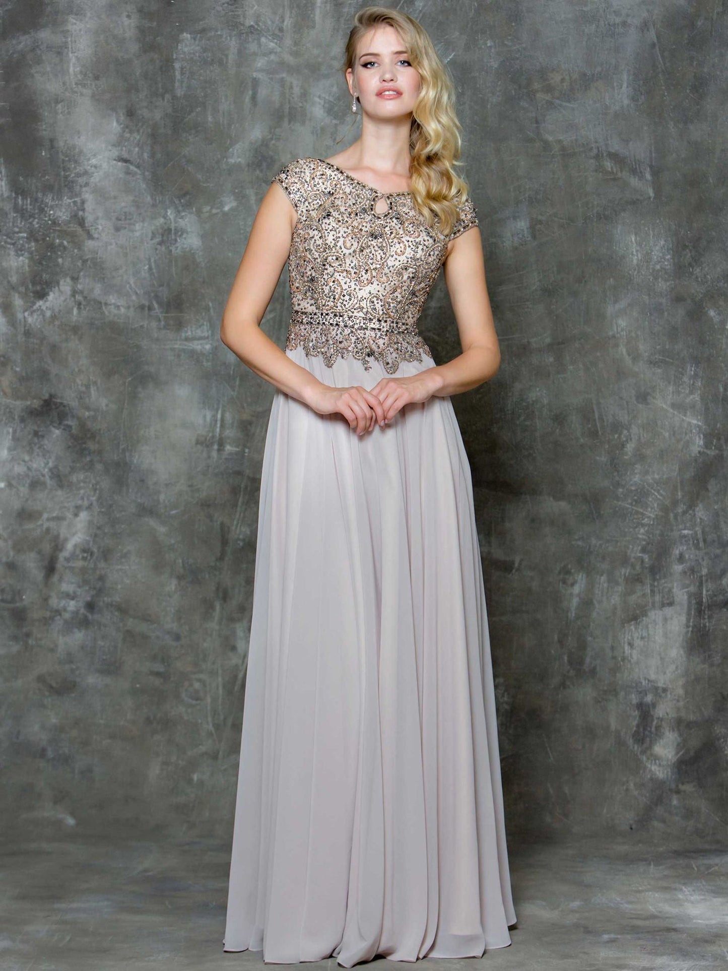 Marsoni by Colors Deep Back High Neck Off the Shoulder with Beaded Design Dress M169