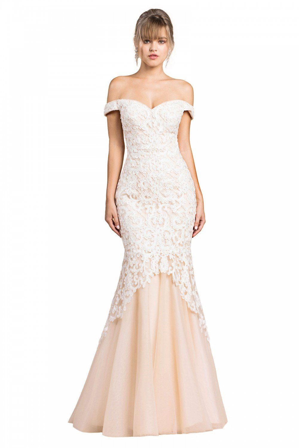 Andrea Leo Long off Shoulder Lace Mermaid Dress with corset back A0401
