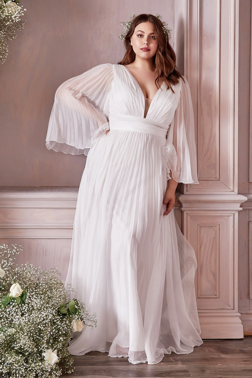 Cinderella Divine - Pleated Chiffon Bridal Gown CD242W