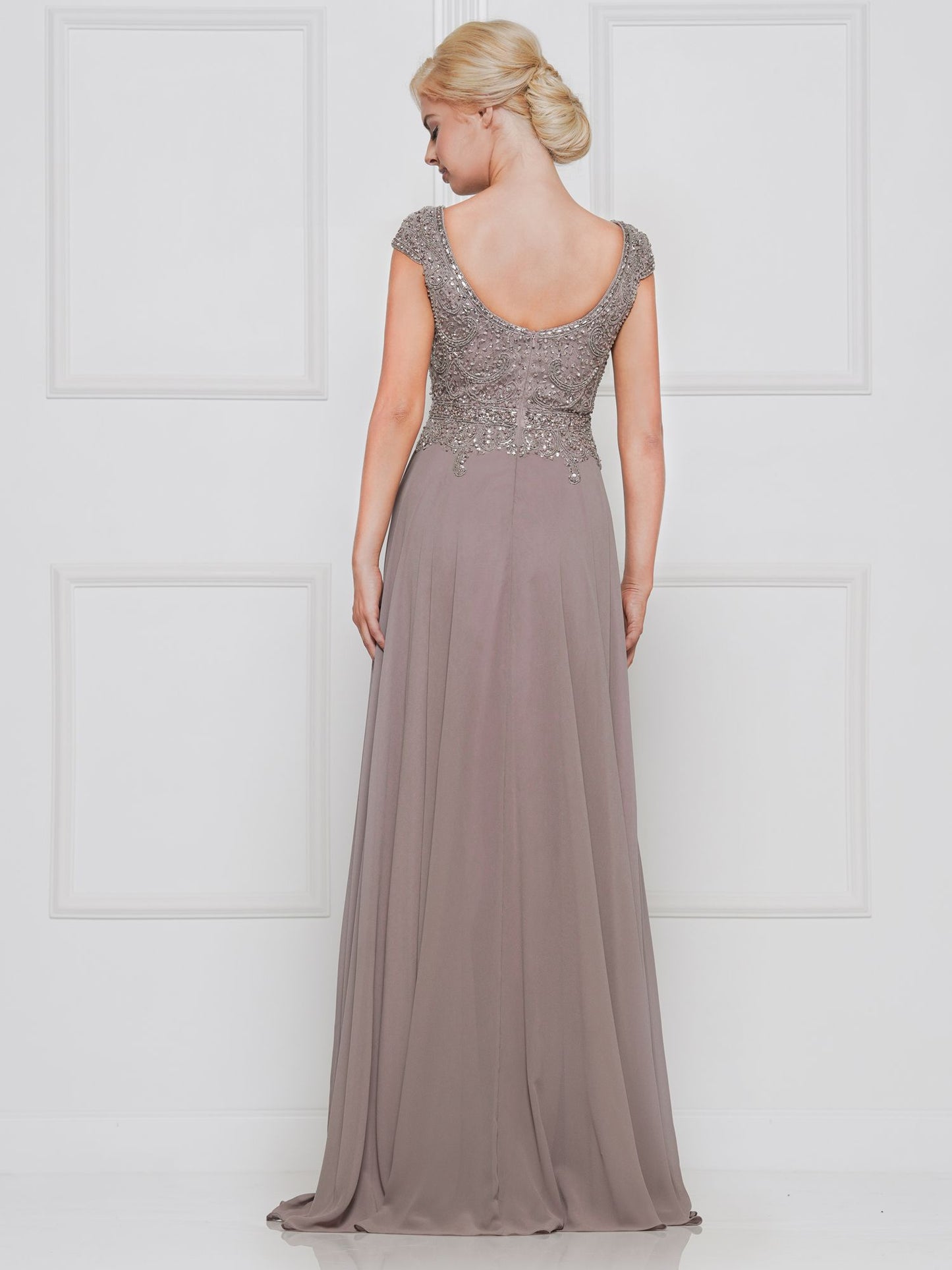Marsoni by Colors Deep Back High Neck Off the Shoulder with Beaded Design Dress M169
