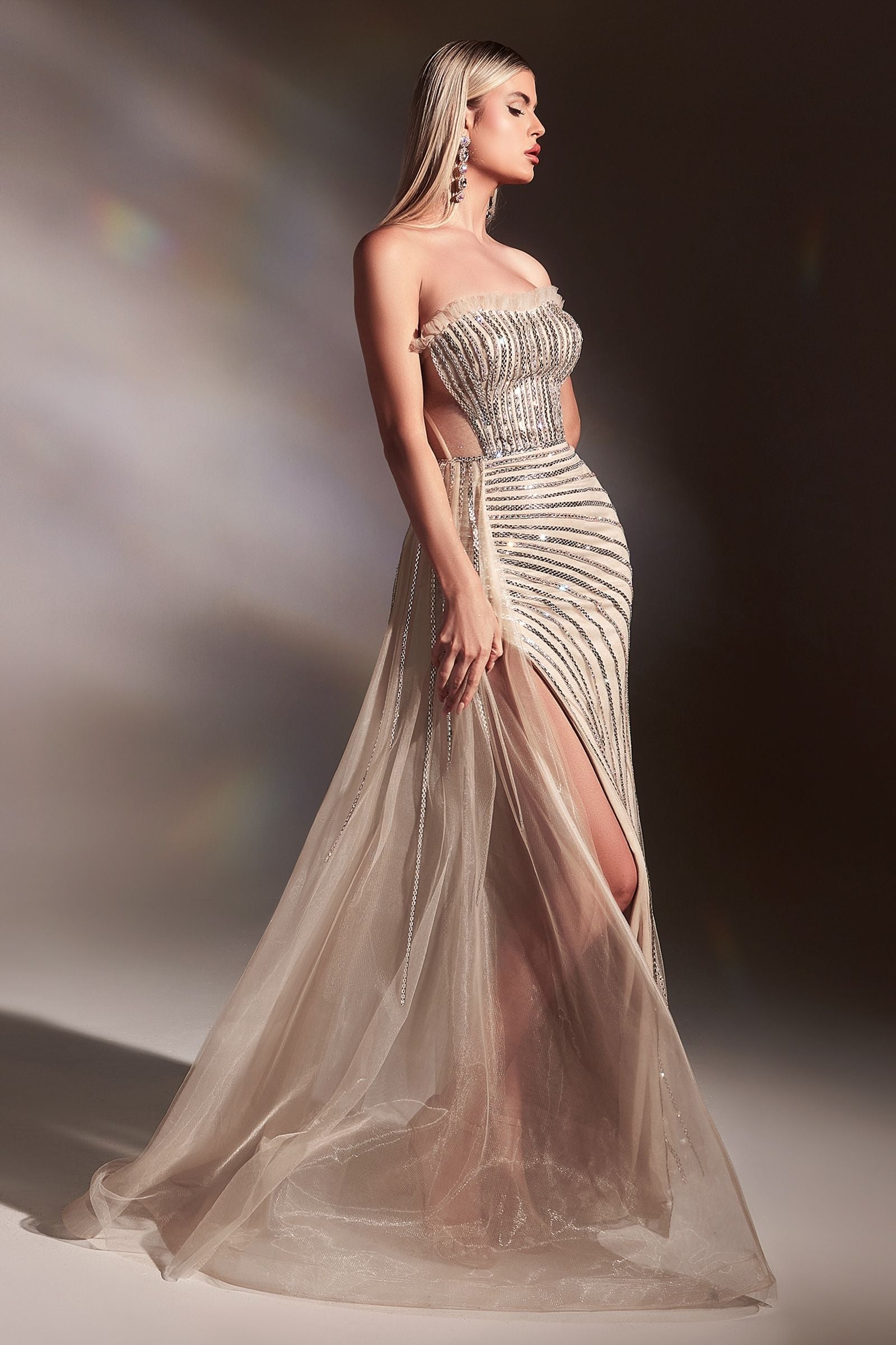 fitted nude dress Fitted V-Neckline Satin Dress