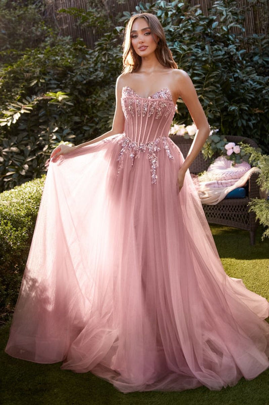 A1267
STRAPLESS A-LINE CORSET GOWN
