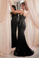 CD846
BEADED BLACK SILVER FIT & FLARE GOWN