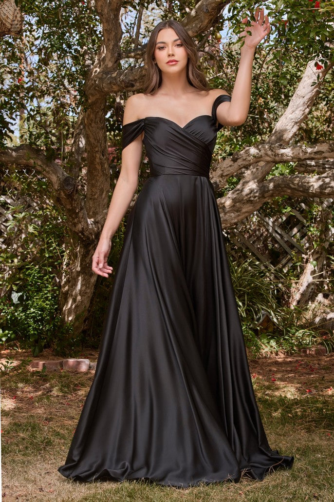 Cinderella Divine A- Line Satin Off The Shoulder Dress Style #7493