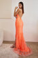 Cinderella Divine FITTED SEQUIN FEATHER SLIT GOWN CD0209