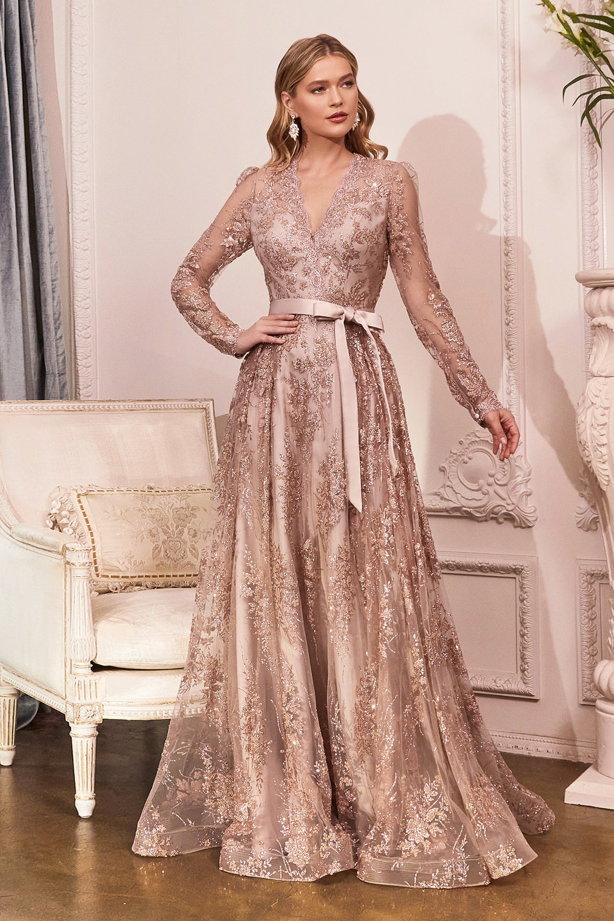 Cinderella Divine Long Sleeve A-Line Embellished Dress with Belt CD233 LA TOP DIVAS Cinderella Divine Long Sleeve A-Line Embellished Dress with Belt CD233 LA TOP DIVAS