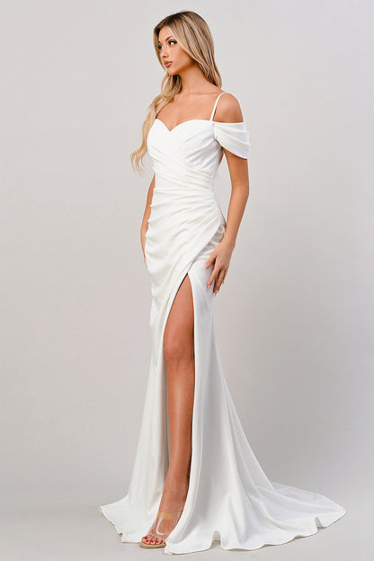 Cinderella Divine - Off the Shoulder Crepe White Fitted Bridal Gown KV1057W