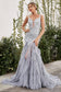 Andrea Leo - Tsarina Ruffle Silver Sleeveless Embellished Evening Gown  Style #A1062