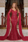 Portia & Scarlett Red Sequined Bat Sleeve Gown PS22168