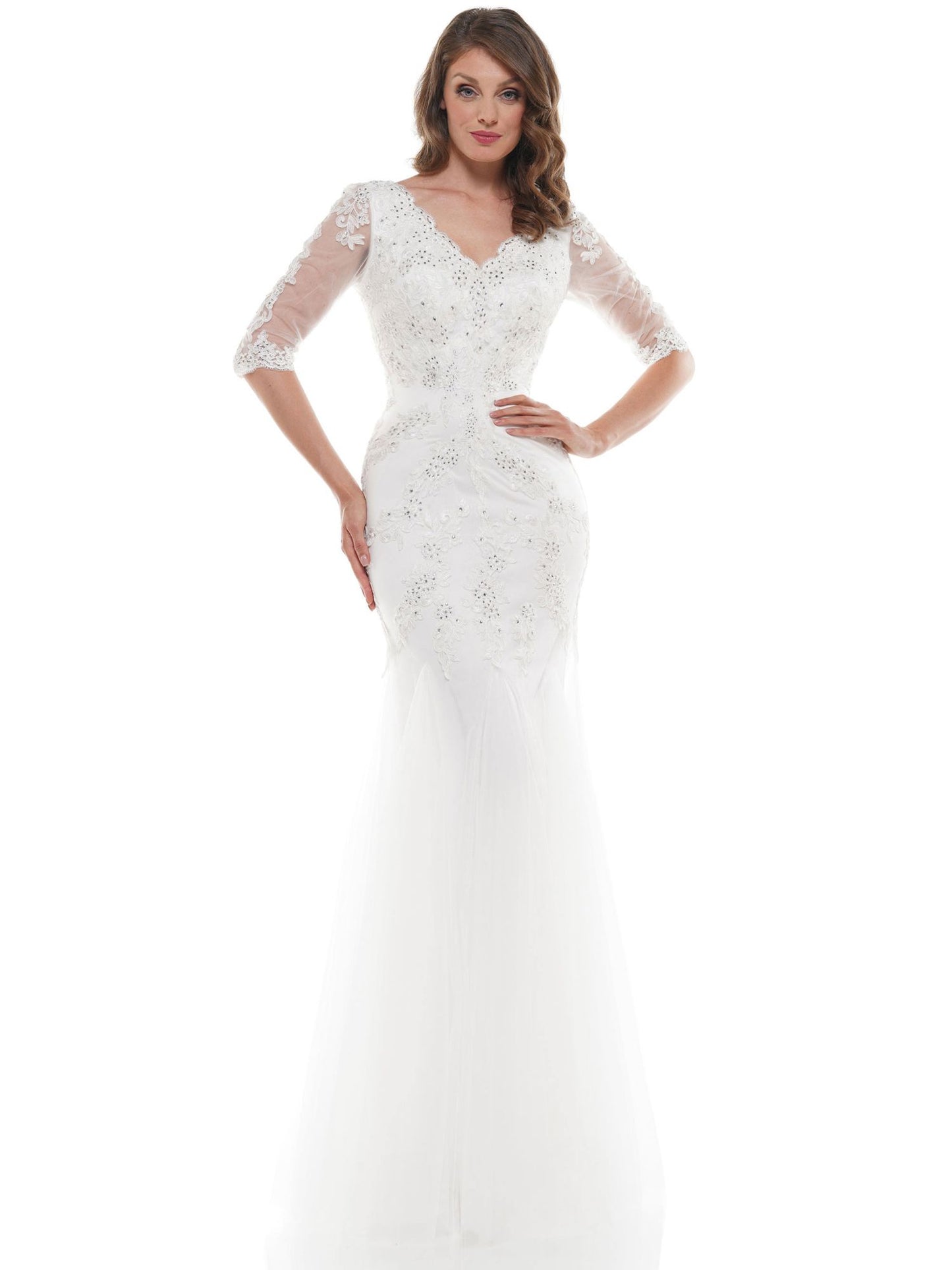 Marsoni by Colors Flower Detailed with Tulle Skirt and Sheer Sleeves Dress M162
