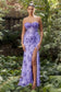 Andrea Leo 3D floral applique long strapless dress with fitted slit skirt A1117