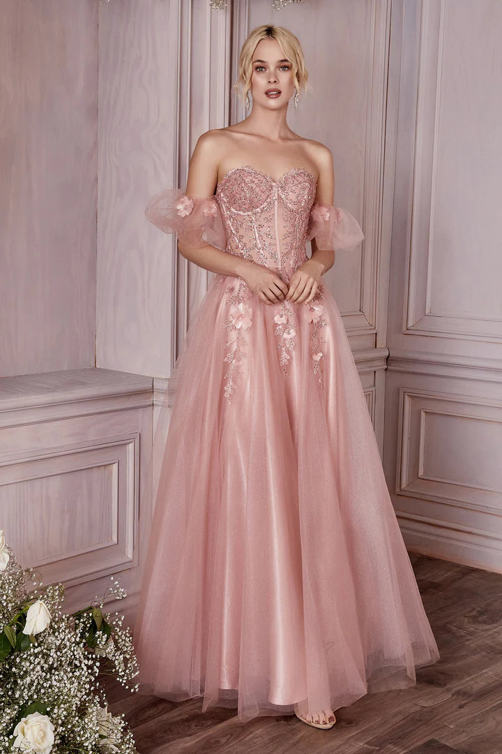 cinderella dress pink Ball Gown Little Adventures this gown is complemented by its regal design and flattering silhouette Cinderella Divine APPLIQUE STRAPLESS GOWN