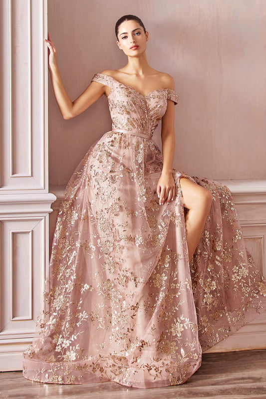Cinderella Divine - A-Line Embellished Print Dress Style# CB069