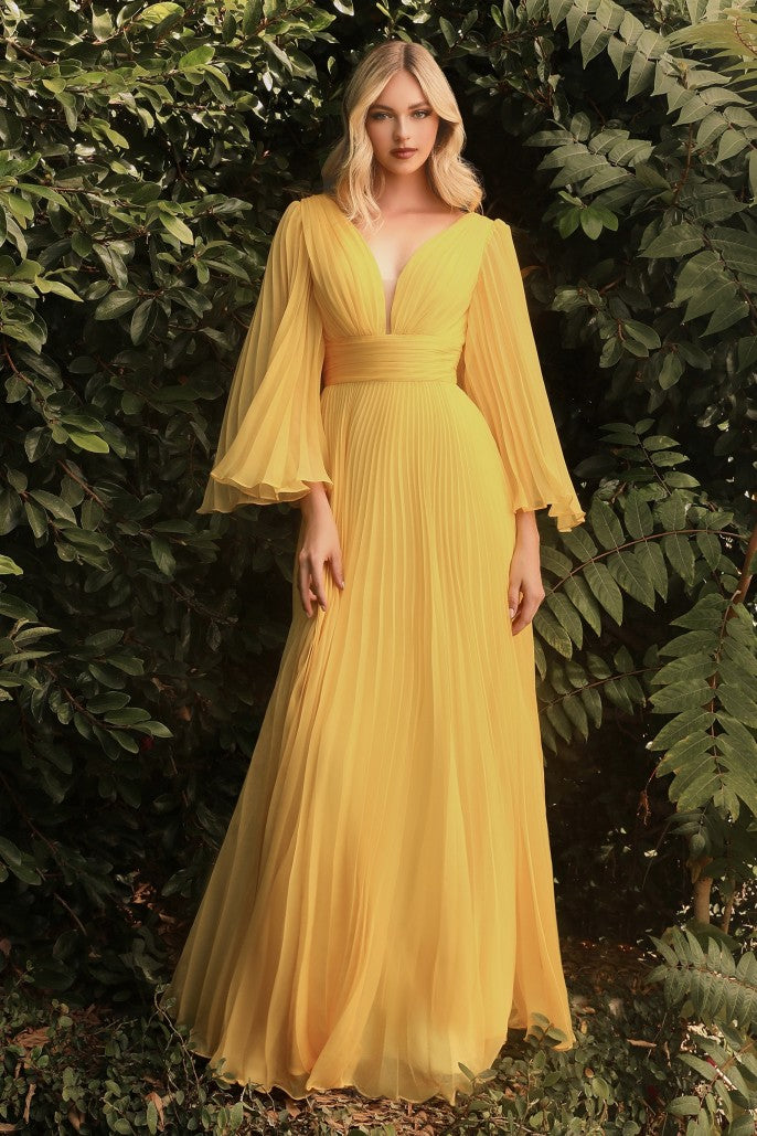 Cinderella Divine Pleated Chiffon Long Sleeve Gown  Style #CD242