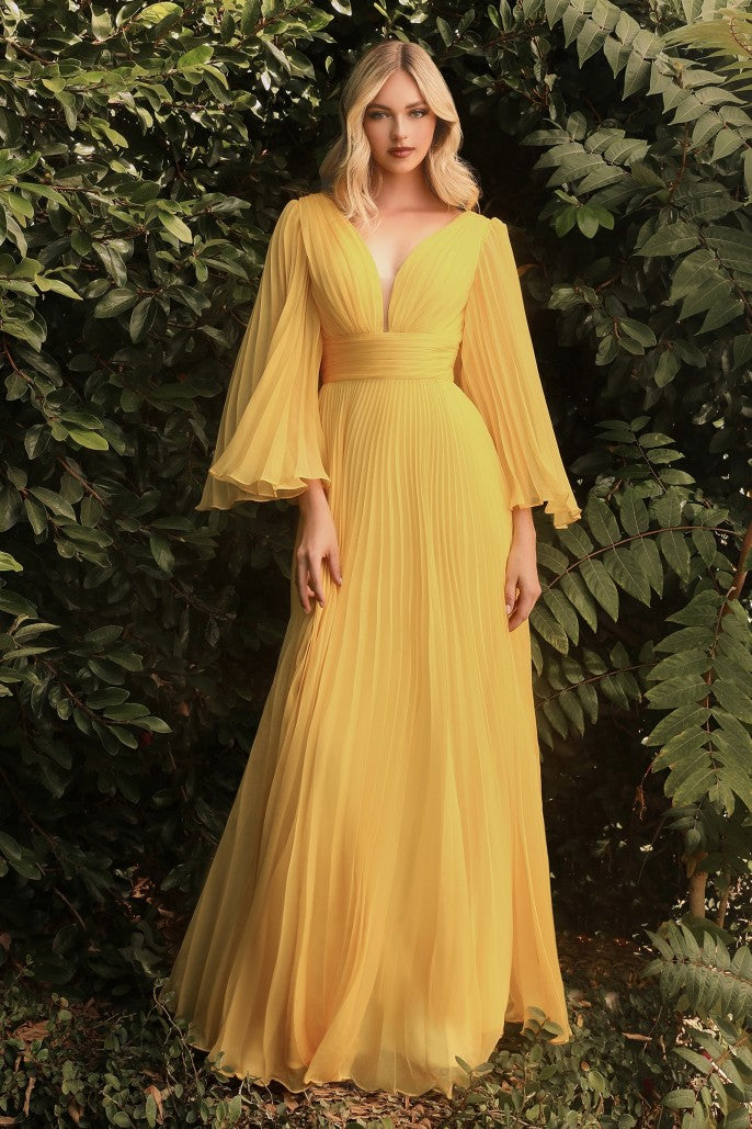 Cinderella Divine Pleated Chiffon Long Sleeve Gown Style #CD242