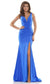 Colors Ruched High Slit Mermaid Plunging V-Neckline Gown 2694