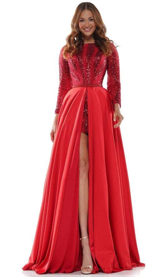 Colors Sequins allover and Features Long Sleeves Overskirt Dress G956