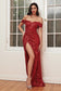 Cinderella Divine FITTED OFF SHOULDER SEQUIN SLIT GOWN cd260