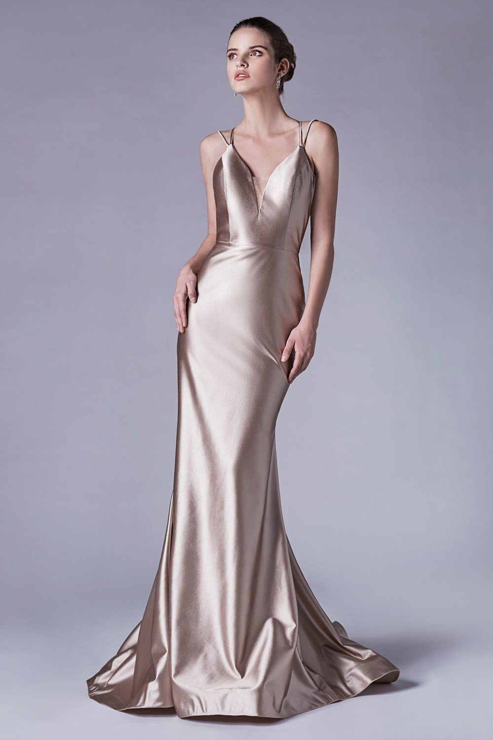 Andrea Leo Fitted Long Satin Mermaid Dress with Lace Up Back A0632
