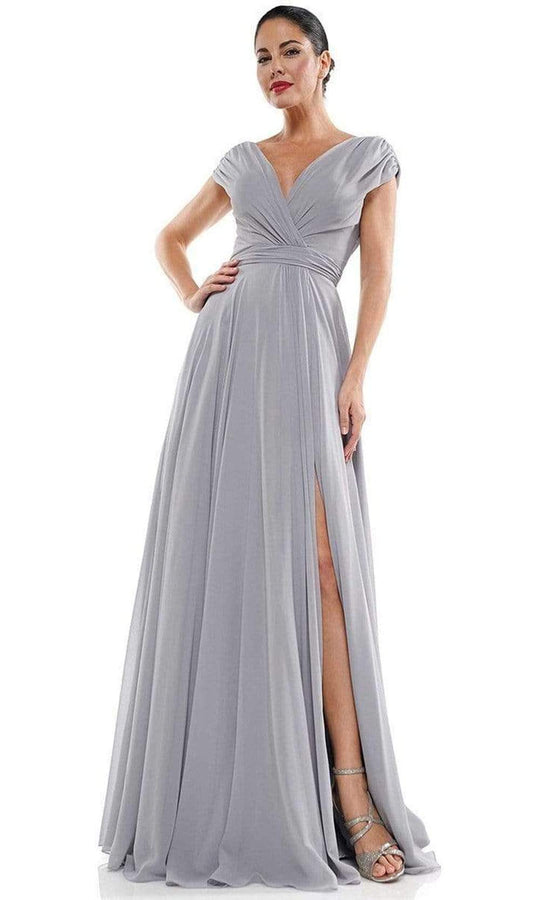 Marsoni By Colors Gathered V Neck Off the Shoulder A-Line Gown M251