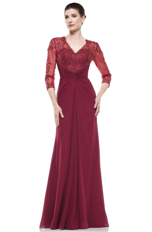 Marsoni By Colors - Sheer Long Sleeves Embroidered Chiffon Evening Gown M261