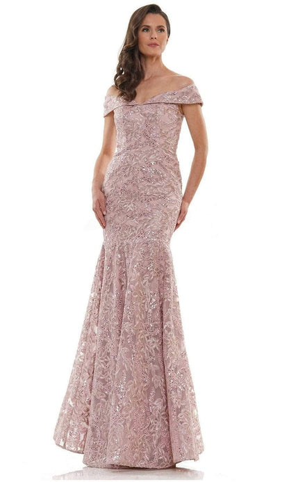 Marsoni by Colors Off Shoulder Fitted, lace and Sequin Evening Dress MV1118
