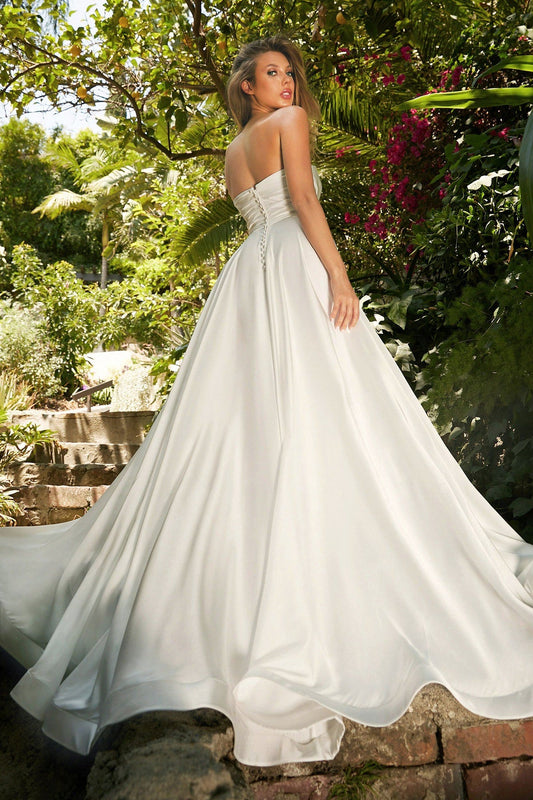 Cinderella Divine Satin Strapless Bridal White Dress CD0166W